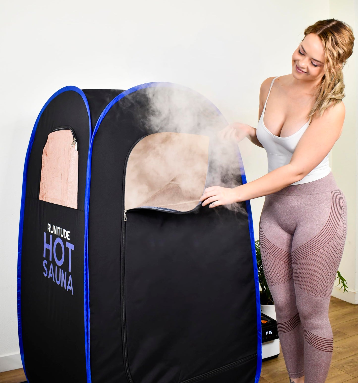 - Runitude Portable Sauna Steam Tent | Full Size Home Personal Sauna Steam Detox Room | Infrared Touchscreen 1000W 2.6 litre Generator -