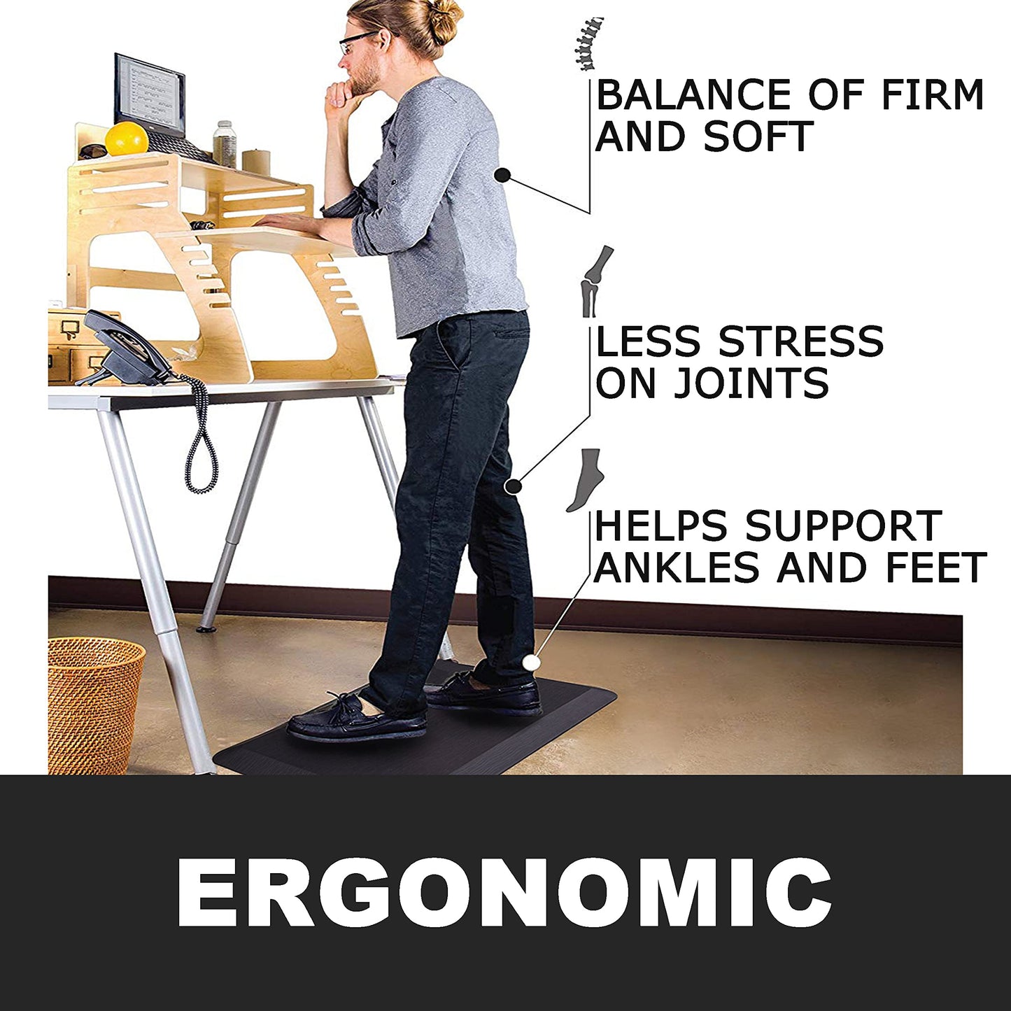 - 1" Extra Thick Anti Fatigue Floor Mat,Kitchen Mat, Standing Desk Mat – Comfort at Home, Office, Garage - Advanced PU Foam - NOT PVC!!!