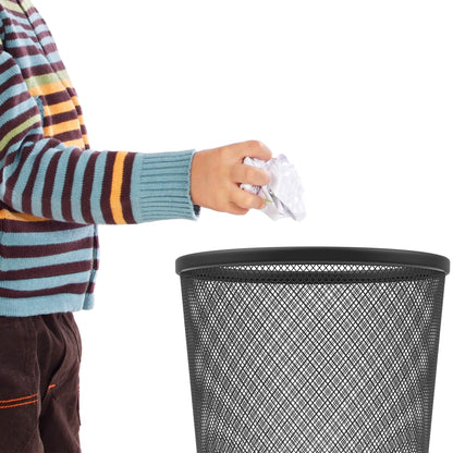 Circular Mesh Waste Paper Bin, Lightweight Waste Basket Garbage Can, Metal Trash Bin Ideal for Kitchen Home Office Dorm Room Living Room Desk Bedroom (Black)
