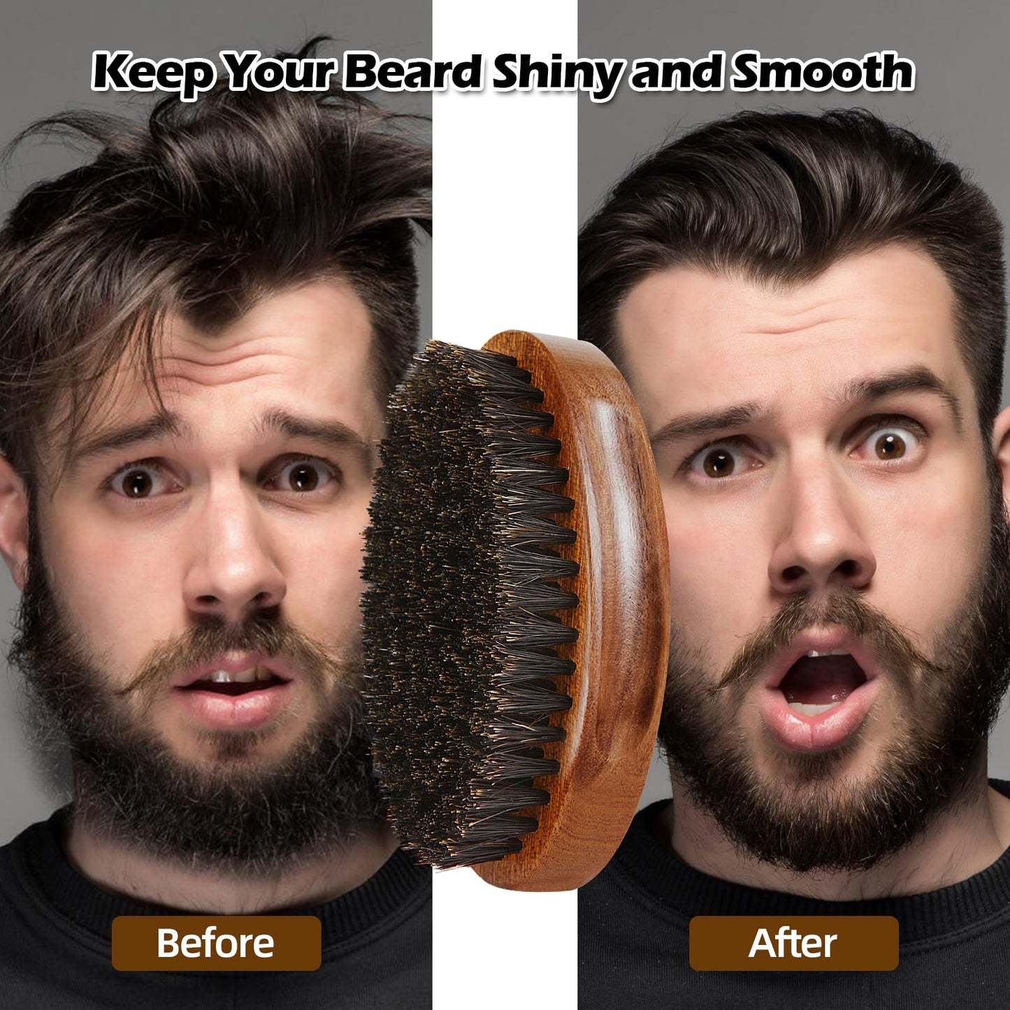 Boar Bristle Beard Brush for Men, Beards and Mustaches Grooming Set Including 100% Pure Boar Bristle Beard Brush, Beard Comb, 2 Pcs Mustache Scissors, and Travel Bag from Sofmild