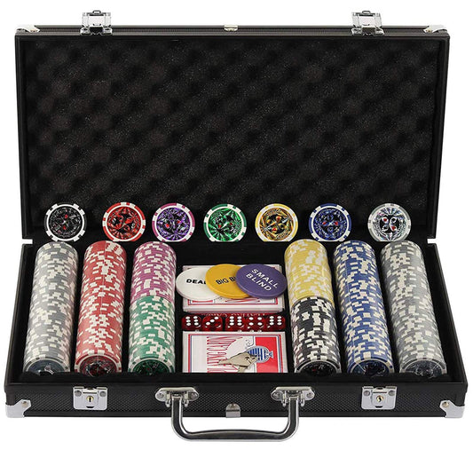 - Display4top 300 Piece Texas Holdem Poker Chips Set | Aluminum Case,2 Decks of Cards, Dealer, Small Blind, Big Blind Buttons and 5 Dice -