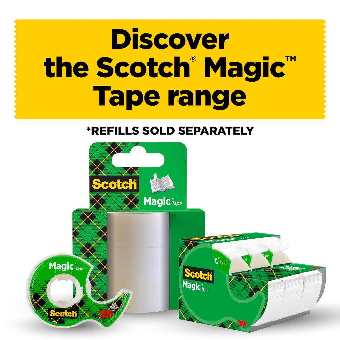 - Scotch Magic Tap | 2 Rolls on Handheld Dispenser + 1 FREE | 19 mm x 7.5 m | General Purpose Sticky Tape for Document Repair, Labelling & Sealing -