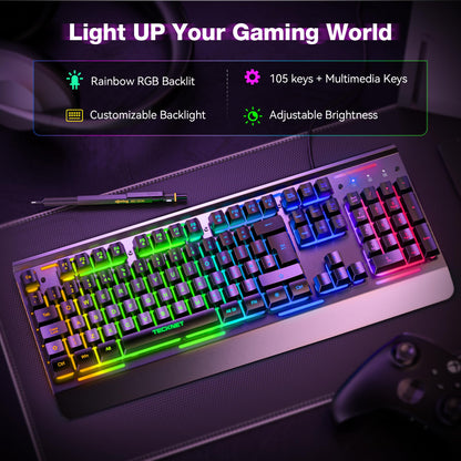 - TECKNET RGB Gaming Keyboard | 105 Keys | All-Metal Panel -