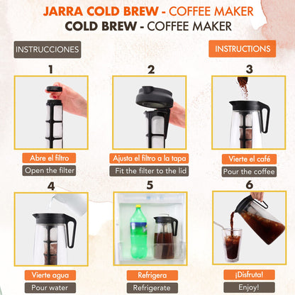 Cold Brew Jug - 2 litre (Cold Brew Coffee Maker) Infuser with Fine Mesh Filter and Airtight Lid Design in Tritan 100% BPA Free