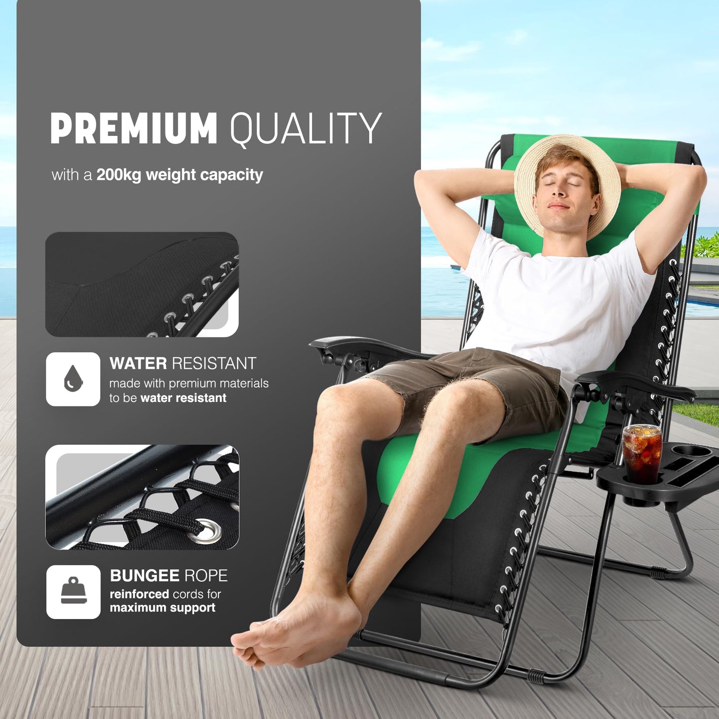 - KEPLIN Set of 2 XXL Premium Heavy Duty Textoline Zero Gravity Chairs | Luxurious Garden Recliners | Adjustable Headrest -