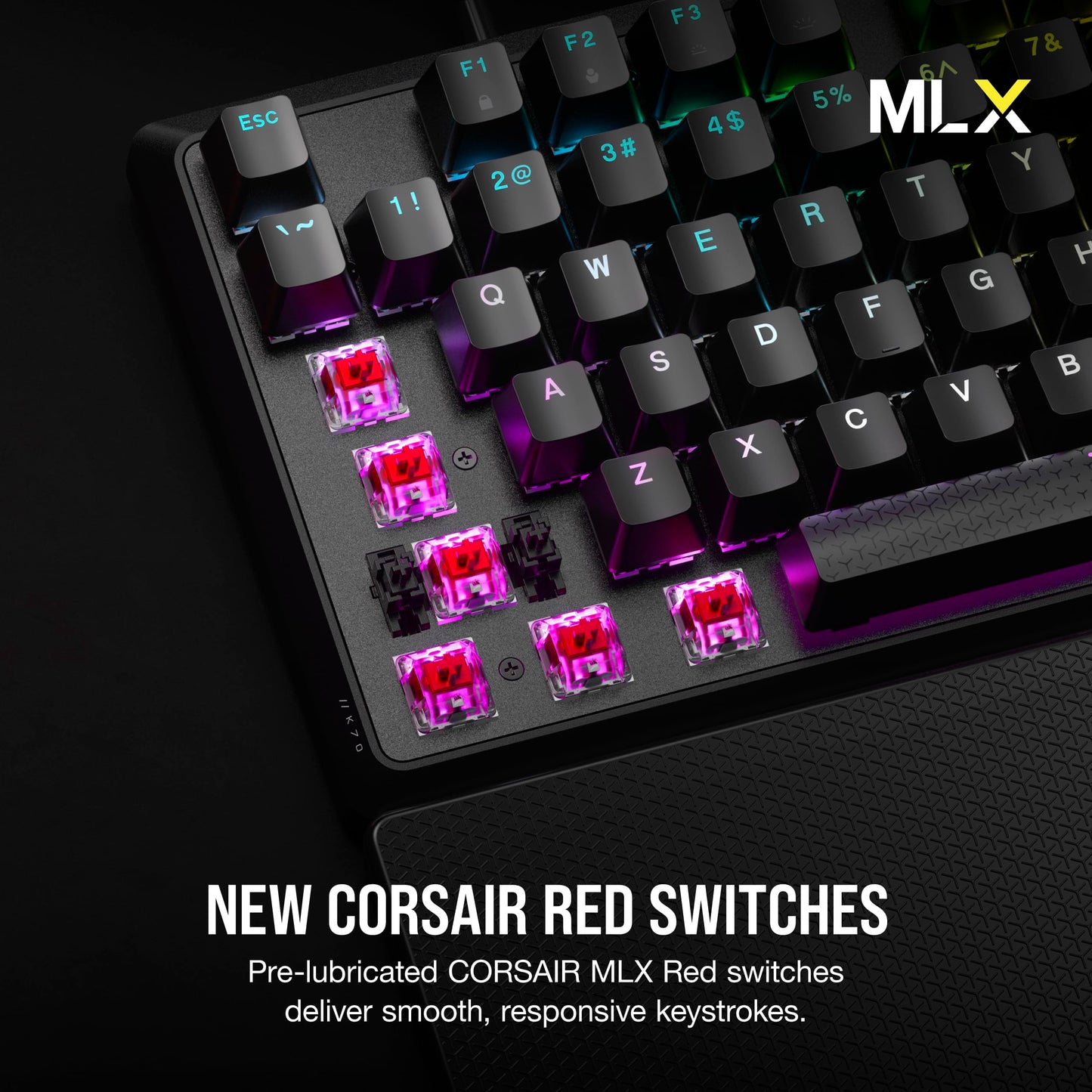 CORSAIR K70 CORE RGB Mechanical Wired Gaming Keyboard with Palmrest – Pre-lubricated Corsair MLX Red Linear Switches – Sound Dampening – iCUE Compatible – QWERTY UK – PC, Mac, PS5, PS4, Xbox – Black