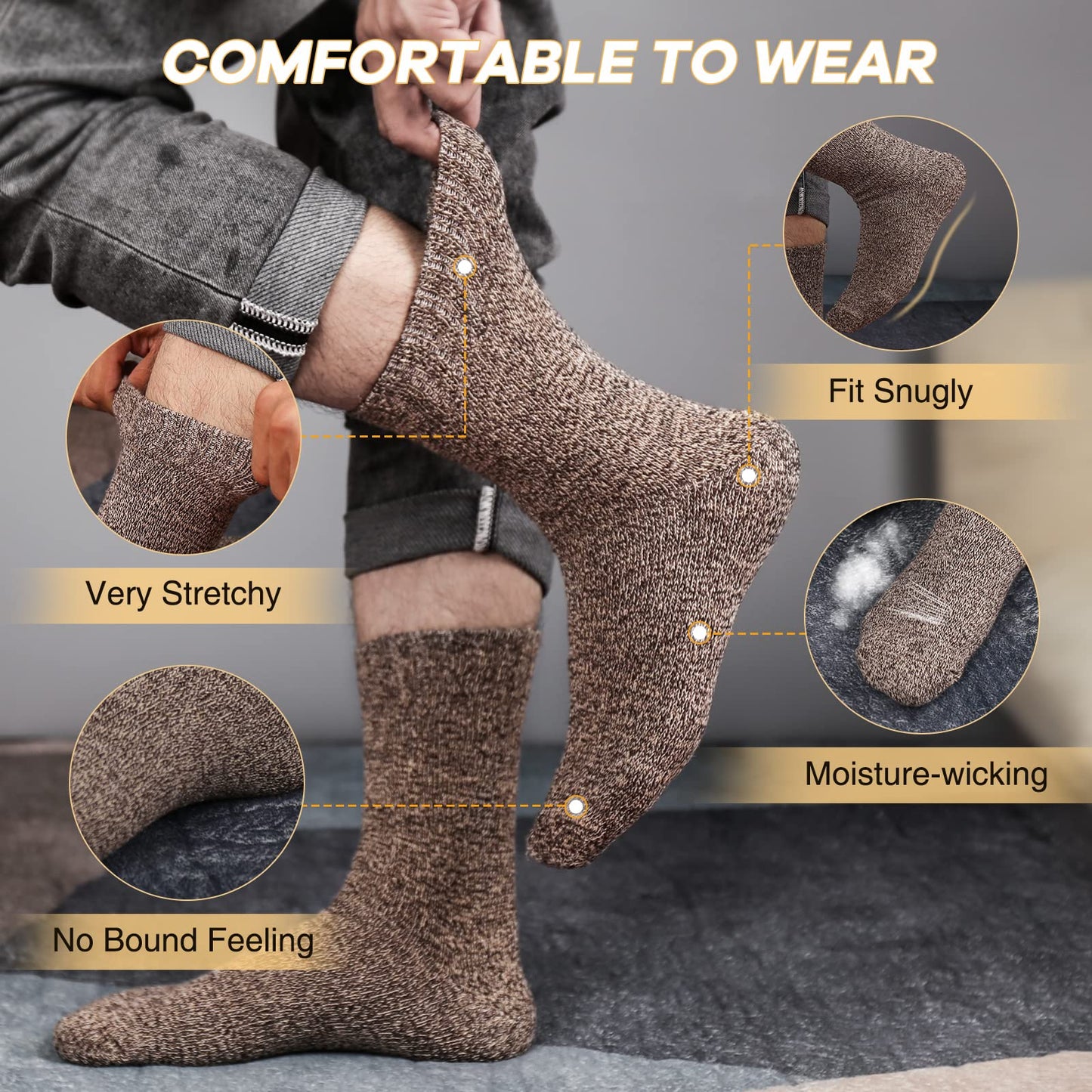 - SIHOHAN Mens Wool Socks | 5 Pairs Warm Crew Socks |Thick Boot Socks for Winter-