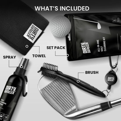- Dirty Dazzler Golf Club Cleaning Kit | Includes a Groove Cleaner Tool | Golf Club Cleaner Brush, Towel and Golf Club Cleaner Spray -