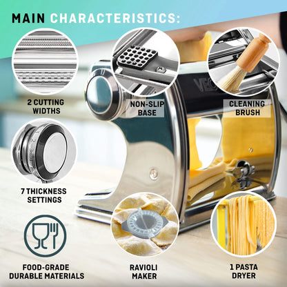 - Manual Pasta Maker with Dryer | Multi-Pasta Stainless Steel Italian Flat Dough Machine -