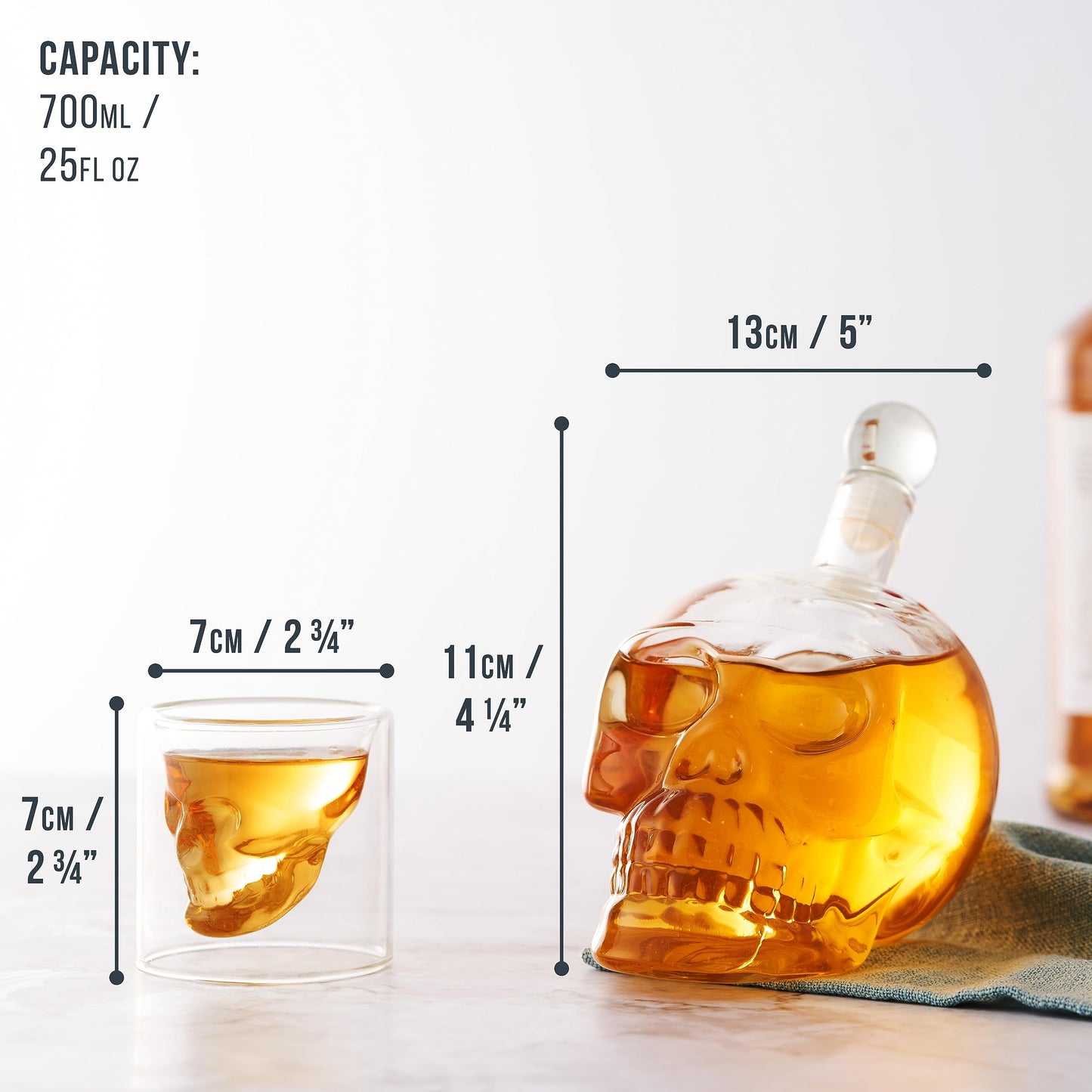 - Oak & Steel | Skull Glass Decanter | 6 Skull Glass Shot Glasses -