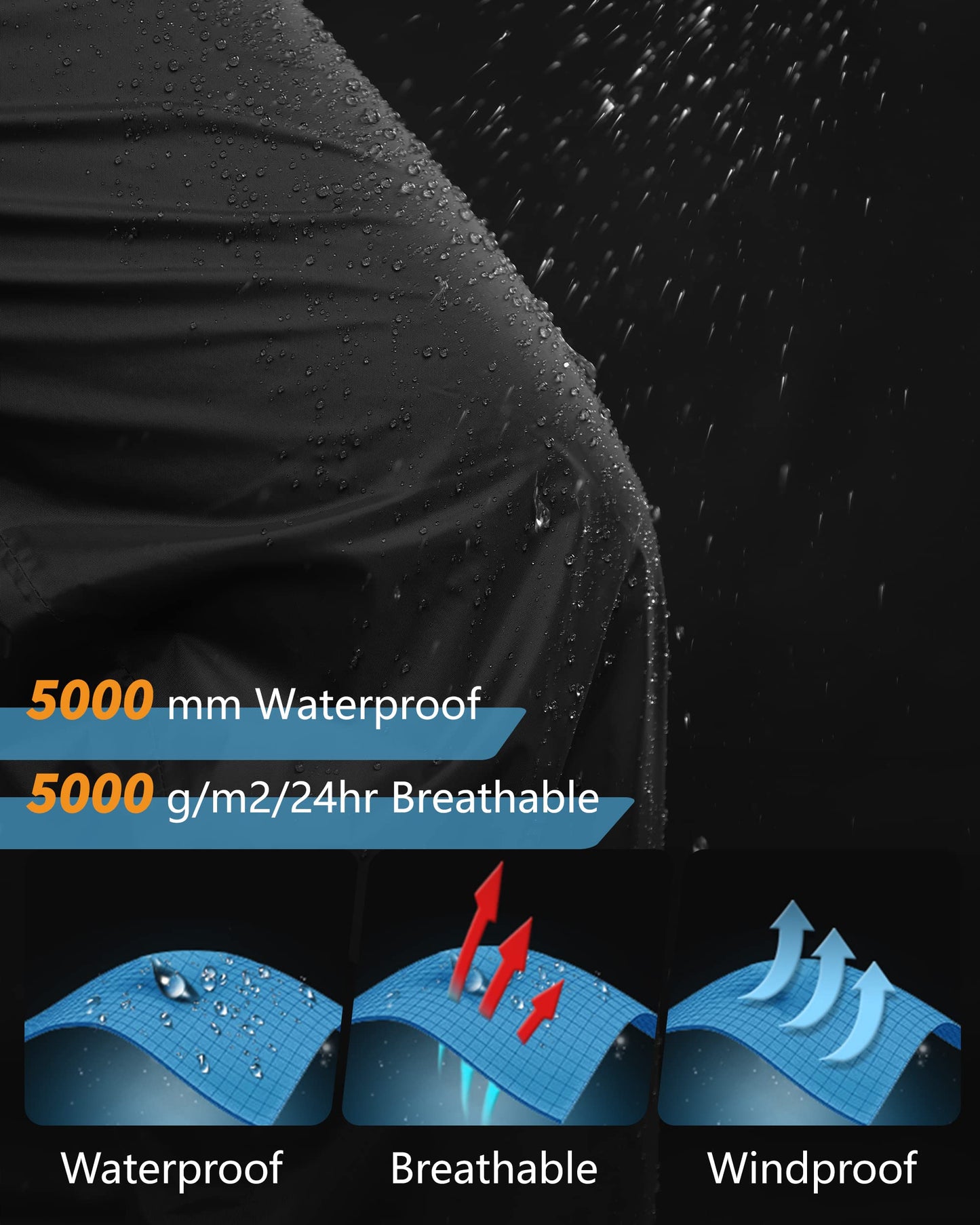 33,000ft Men's Waterproof Trousers Lightweight Breathable Rain Overtrousers, Outdoor Windproof Rain Over Pants for Golf Hiking Fishing Cycling Black M/32 Inseam