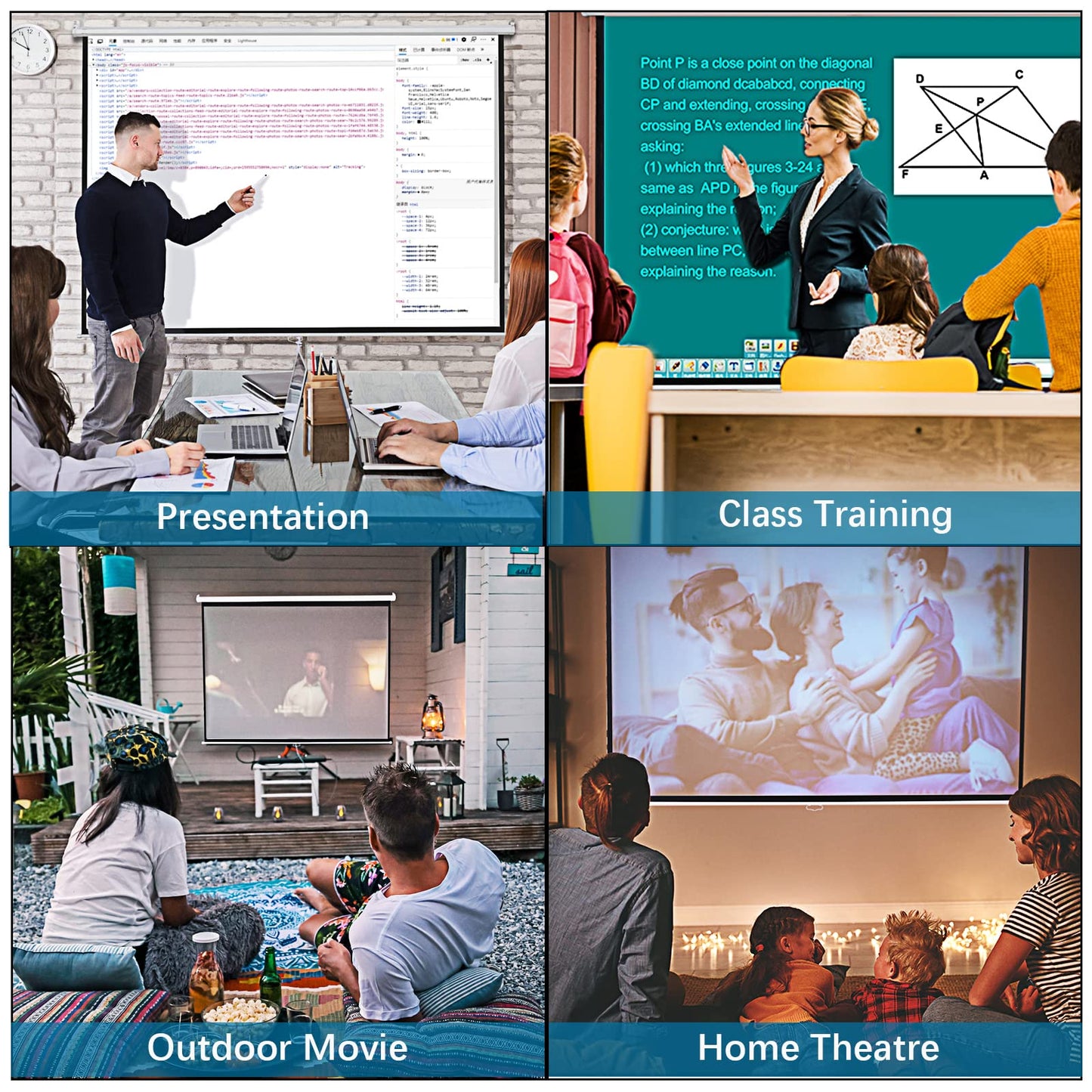 - INMOZATA Pull Down Projector Screen | 100" Wall & Ceiling Mounted HD Projection Screen -