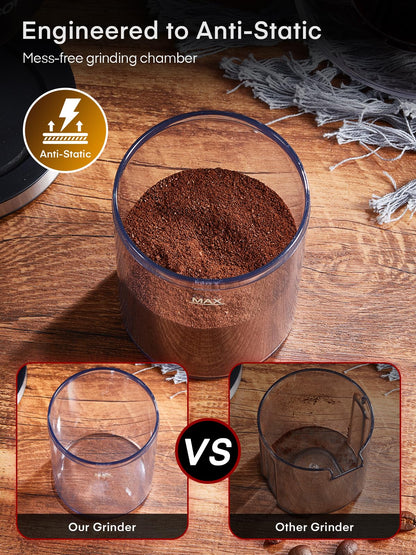 - FOHERE Anti-static Conical Burr Coffee Grinder | Adjustable Burr Mill with 35 Precise Grind Setting | Espresso, Drip Coffee, French Press, Black -