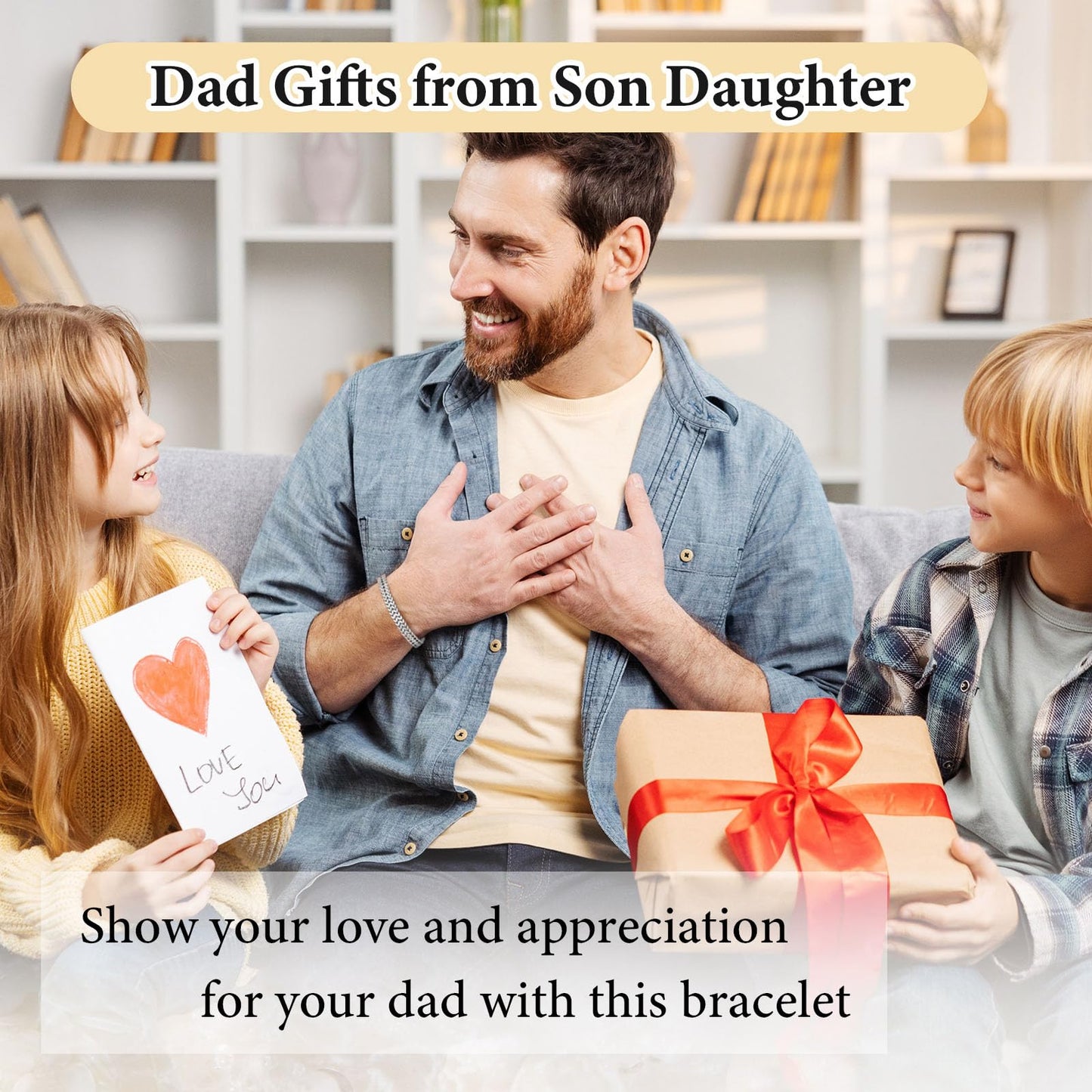 Dad Gifts for Father's Day - 8.5 Inches Stainless Steel Franco Chain Bracelet Engraved Love You Forever, Men's Bracelets Present for Daddy from Daughter Son Wife, Gift for Dad Birthday Christmas