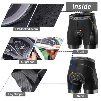 ARSUXEO Mens Cycling Shorts 5D Gel Padded Mountain Bike Undershorts for Men Cycle Liner U06 Grey M