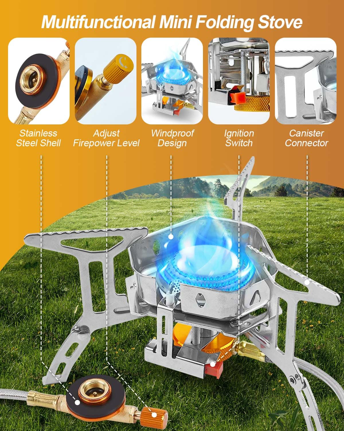 - Kemraes Camping Stove | Windproof Portable Gas Stove -