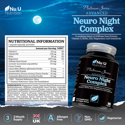 - Neuro Night Sleeping Aid with Griffonia Seed Extract | 90 Vegetarian Capsules -