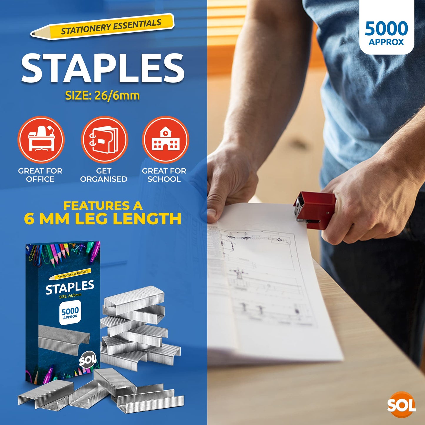 5000pk Staples 26/6 Standard Fit | 26/6mm Staples for Desktop Staplers and Pliers | 26/6 Staples 26/6mm | Office and School Stationary Supplies 26/6 Staples 5000 | 26/6mm Staple