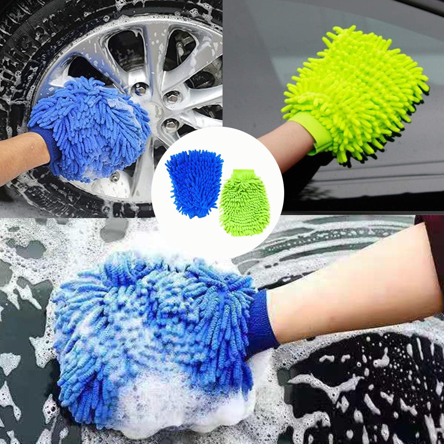 BNFGD 4Pcs Car Wash Mitt,Car Mitt for Washing,Double Sided Microfiber Car Wash Mitts Car Wash Glove Reusable Cleaning Gloves Super Absorbent Microfibre Gloves Microfibre Cloth(Blue,Green).