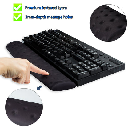 BRILA Memory Foam Mouse & Keyboard Wrist Rest Support Pad Cushion Set for Computer, Laptop, Office Work, PC Gaming - Massage Holes Design (Black Bundle)