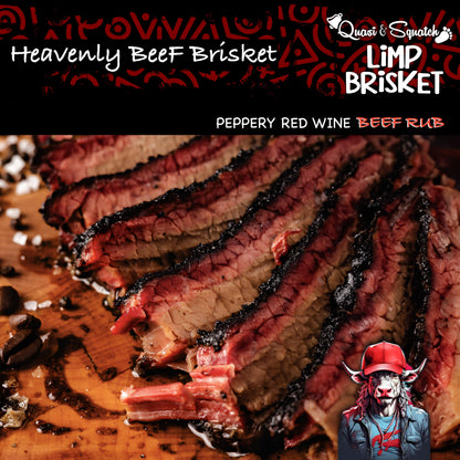 Beef Rub by Quasi & Squatch - Limp Brisket (Smokey Peppery Red Wine) Barbecue Dry Rub Meat Seasoning | Perfect Blend Of Spices For Smoking and BBQ | For Grill Pork Dishes | Large 220g