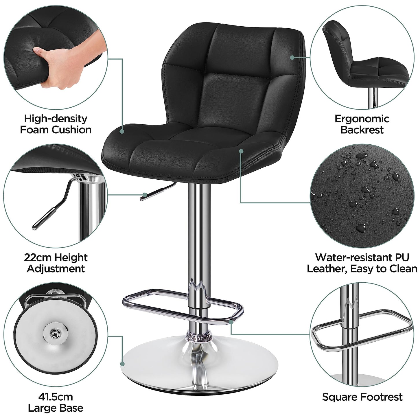 - Yaheetech Modern Faux Leather Bar chairs, Swivel Action & Adjustable Counter Stools 2PCS