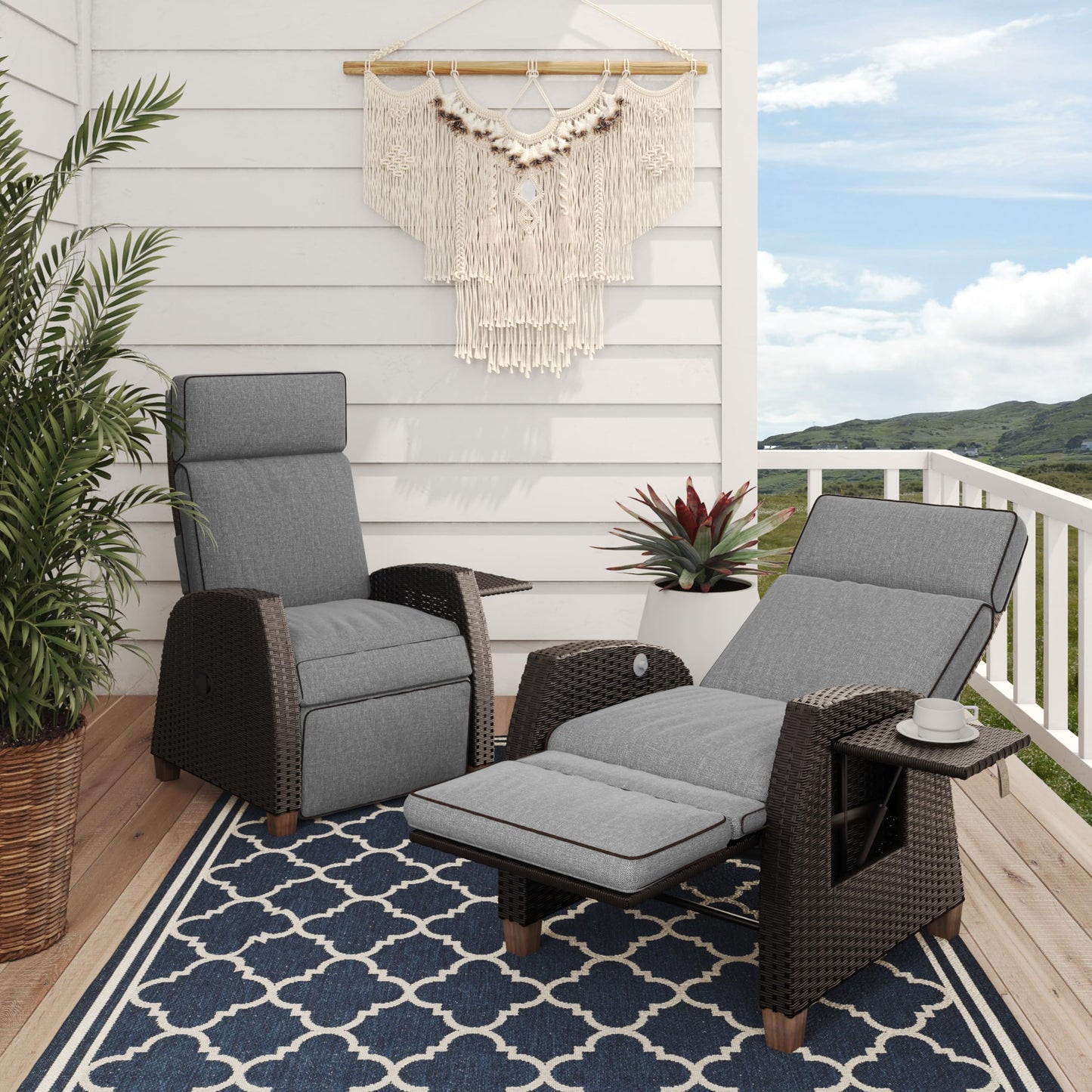 - Grand Patio Recliner Sunlounger | Adjustable Position Backrest Armchair With Flip Table -