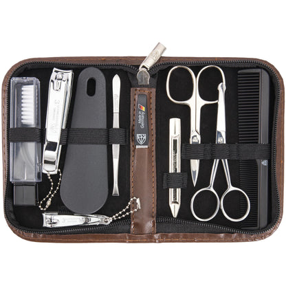 3 Swords Germany - brand quality 10 piece manicure pedicure grooming kit set for professional finger & toe nail care scissors clipper fashion leather case in gift box, Made by 3 Swords (1474)