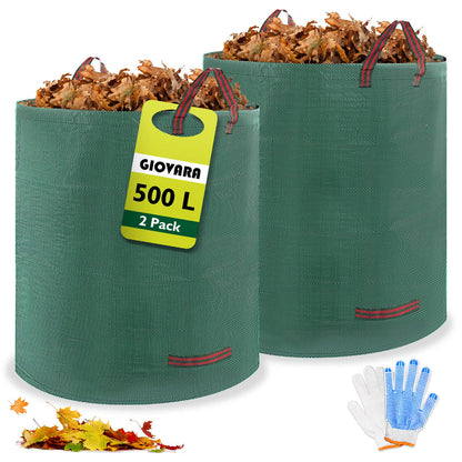 2 x 500L Garden Waste Bags,Waterproof Heavy Duty Large Refuse Sacks with Handles,Foldable and Reusable