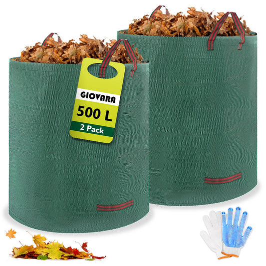 2 x 500L Garden Waste Bags,Waterproof Heavy Duty Large Refuse Sacks with Handles,Foldable and Reusable