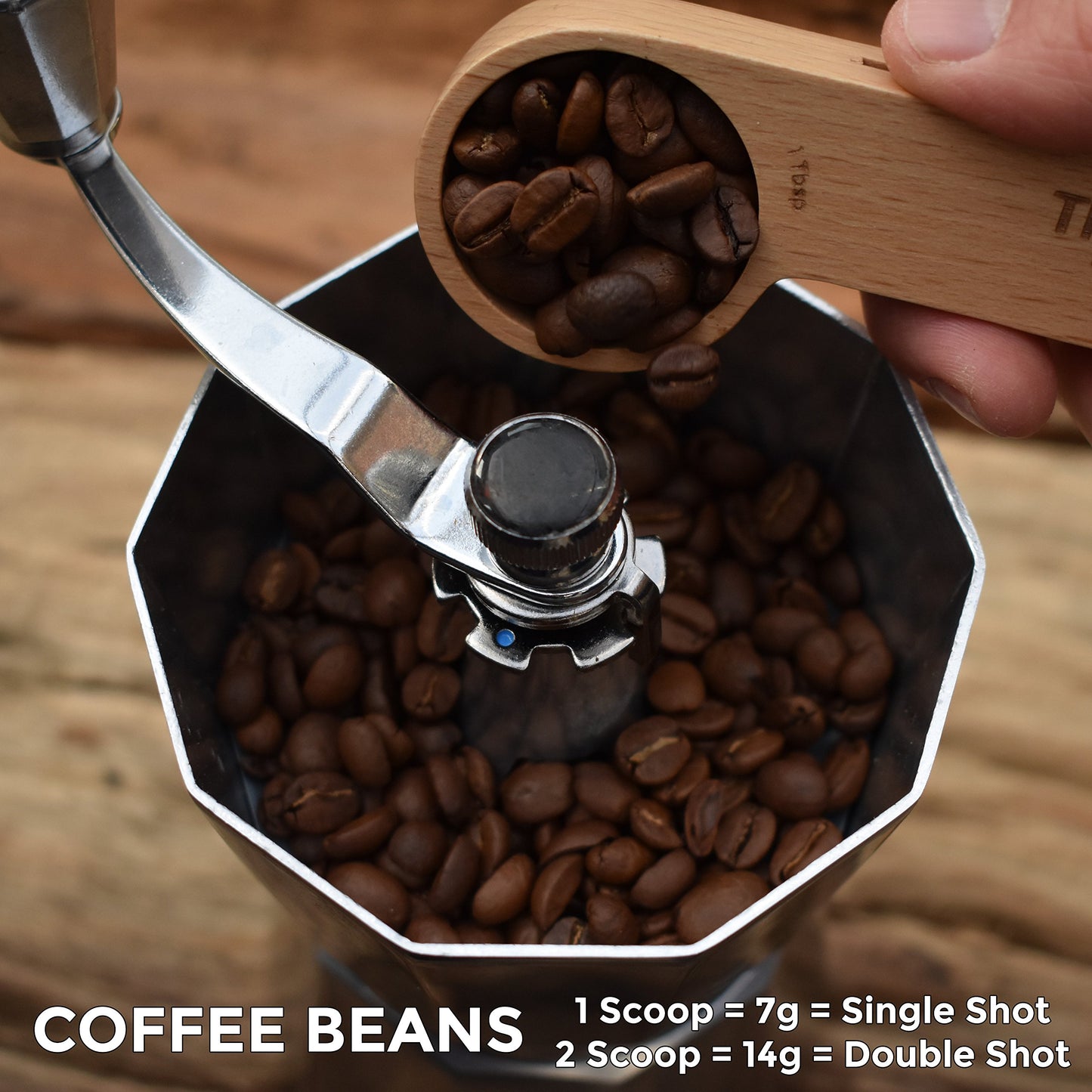 2 in 1 Wooden Coffee Scoop and Bag Clip - 1 Tablespoon Solid Beech Wood Measuring Scoop - Espresso Coffee Bags Sealer - Suitable for Ground Beans, Coffee Beans and Loose Tea - by The Urban Element