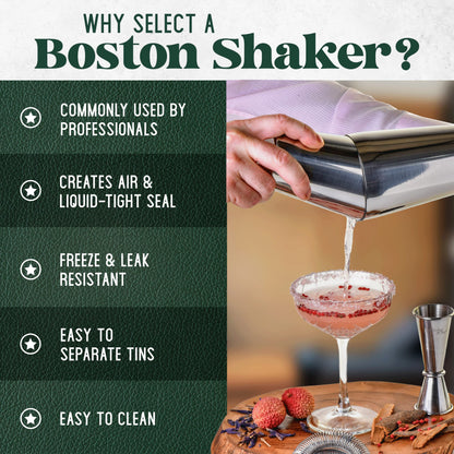 Cocktail Shaker Boston Shaker Set: Professional Weighted Martini Shakers, Cocktail Strainer and Japanese Jigger | Portable Bar Shaker Set for Drink Mixer Bartending | Exclusive Recipes Cards (Silver)