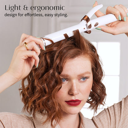 - T3 | SinglePass Professional Curling Iron | Custom Blend Ceramic Long Barrel Curling and Wave Iron -