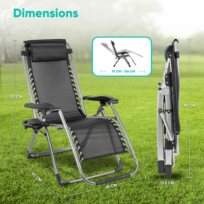 - Heavy Duty Outdoor Deluxe Reclining Zero Gravity Chair | Garden Recliner Sunloungers with Cup Holder & Cushion -