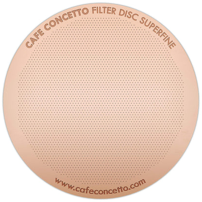 CAFE CONCETTO Filter for use in AeroPress Go/AeroPress Coffee Makers - Disc Superfine - Reusable - Premium Coated Stainless Steel (Rose Gold, Metal) - Brew Tips Included