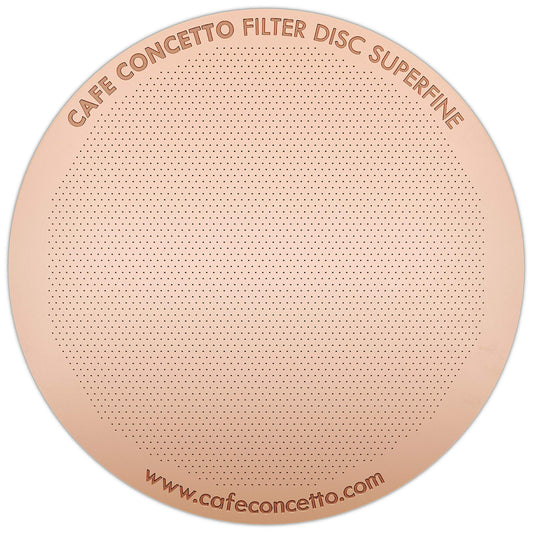 CAFE CONCETTO Filter for use in AeroPress Go/AeroPress Coffee Makers - Disc Superfine - Reusable - Premium Coated Stainless Steel (Rose Gold, Metal) - Brew Tips Included