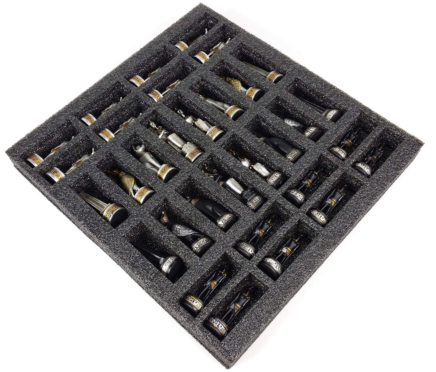- HPL Egyptian Anubis Chess Set Black Silver and Gold Men | 16" Hieroglyphic Board -