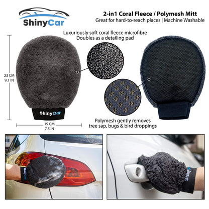 - ShinyCar® UK | Premium Car Washing Kit With Bag | Microfibre Valet Wash Mitts, Large Exterior Drying Towel, Waffle Cloths, Alloy Wheel Cleaning Brush, Detailing Brushes, Valeting Product Gift Set -