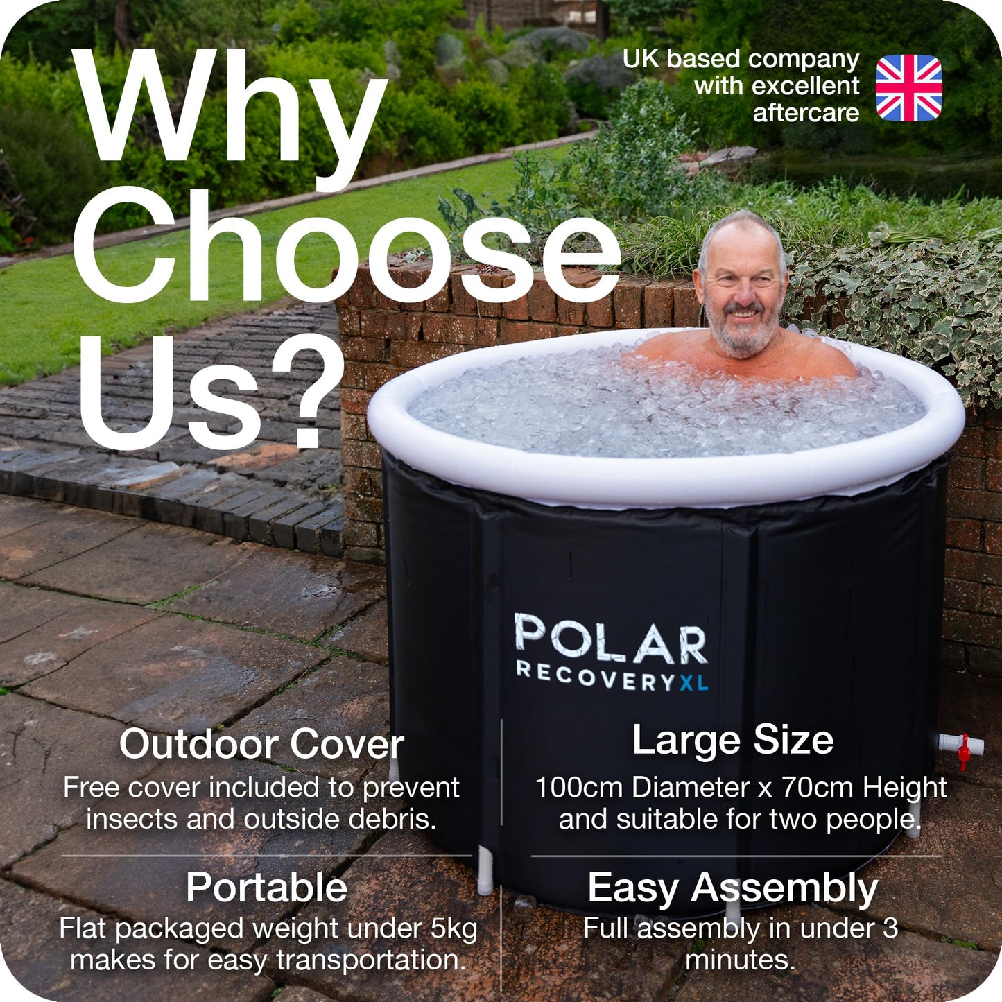 - Polar Recovery Tub | XL/Extra Large Portable Ice Bath for Cold Water Therapy | Cold Plunge for Ice Baths (Black) -