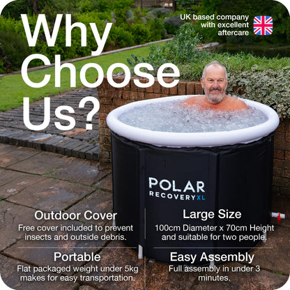 - Polar Recovery Tub | XL/Extra Large Portable Ice Bath for Cold Water Therapy | Cold Plunge for Ice Baths (Black) -