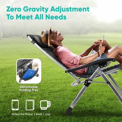 - Heavy Duty Outdoor Deluxe Reclining Zero Gravity Chair | Garden Recliner Sunloungers with Cup Holder & Cushion -