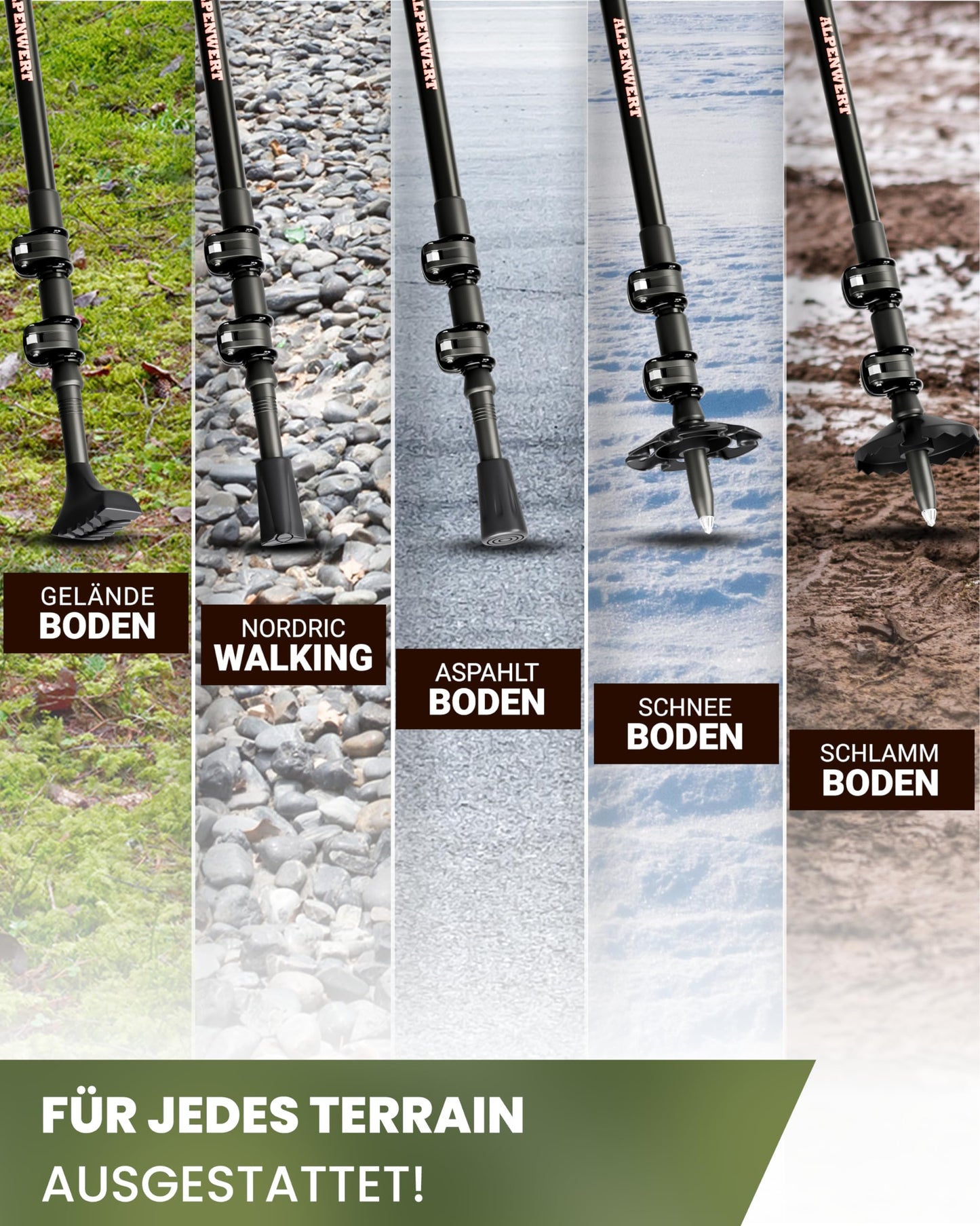 ALPENWERT Hiking Poles [Carbon & Aluminium] Walking Poles for Men and Women - Telescopic Trekking Poles with Cork Handle for Hiking, Nordic Walking and Ski Touring (Aluminium)