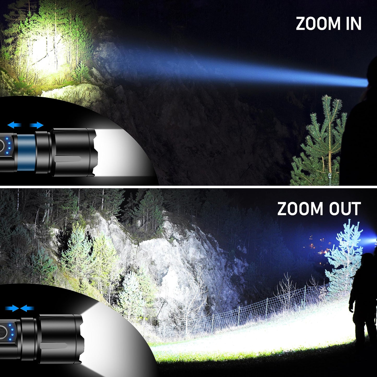 Blukar LED Torch, 20000 Lumens Super Bright Torches Led - Adjustable Focus, 5000 mAh, IP67 Waterproof, Powerful Long Lasting Handheld Flashlight for Power Cuts, Camping, Hiking, Emergency etc.