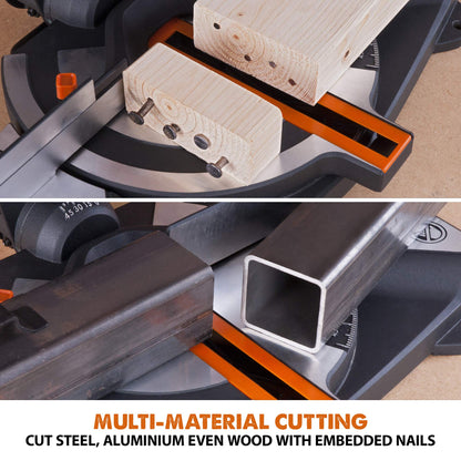- Evolution Power Tools R210CMS Compound Mitre Saw | Multi-Material Cutting TCT Blade -