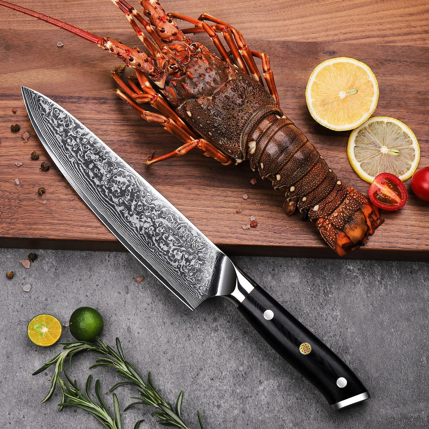 - Sunnecko Chef Knife 8 inch | Kitchen Knife with 73-Layer | VG10 Damascus Steel Sharp -