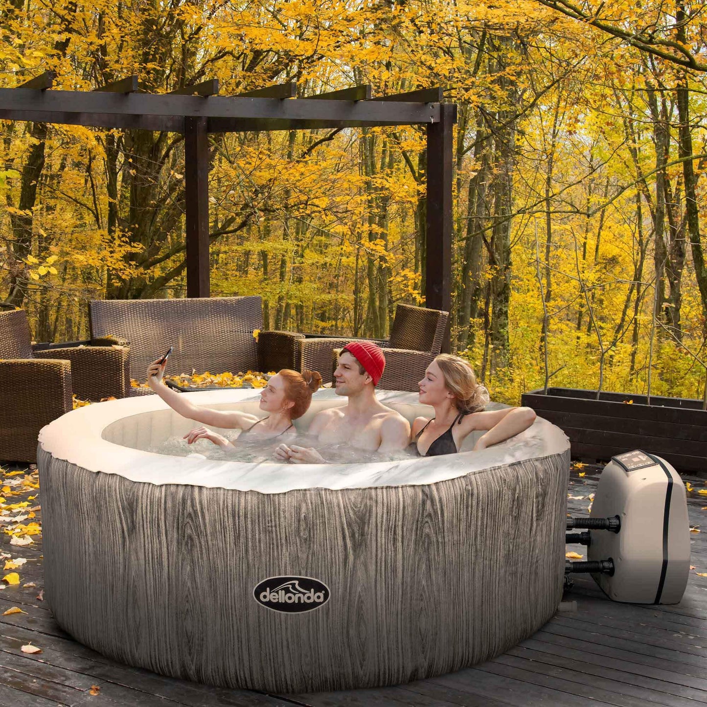 Dellonda 4-6 Person Inflatable Hot Tub Spa with Smart Pump - Wood Effect - DL89
