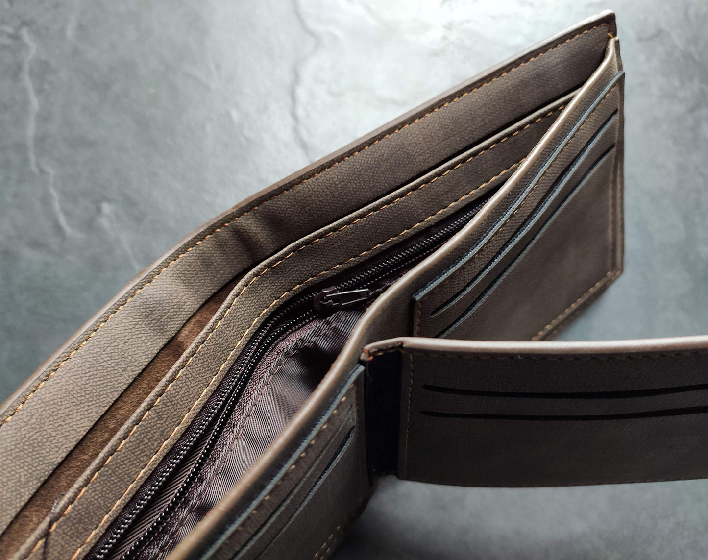 - Men's Custom Photo Engraved Brown Wallet -