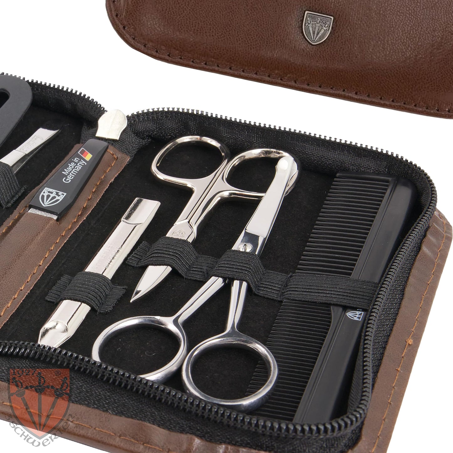 3 Swords Germany - brand quality 10 piece manicure pedicure grooming kit set for professional finger & toe nail care scissors clipper fashion leather case in gift box, Made by 3 Swords (1474)