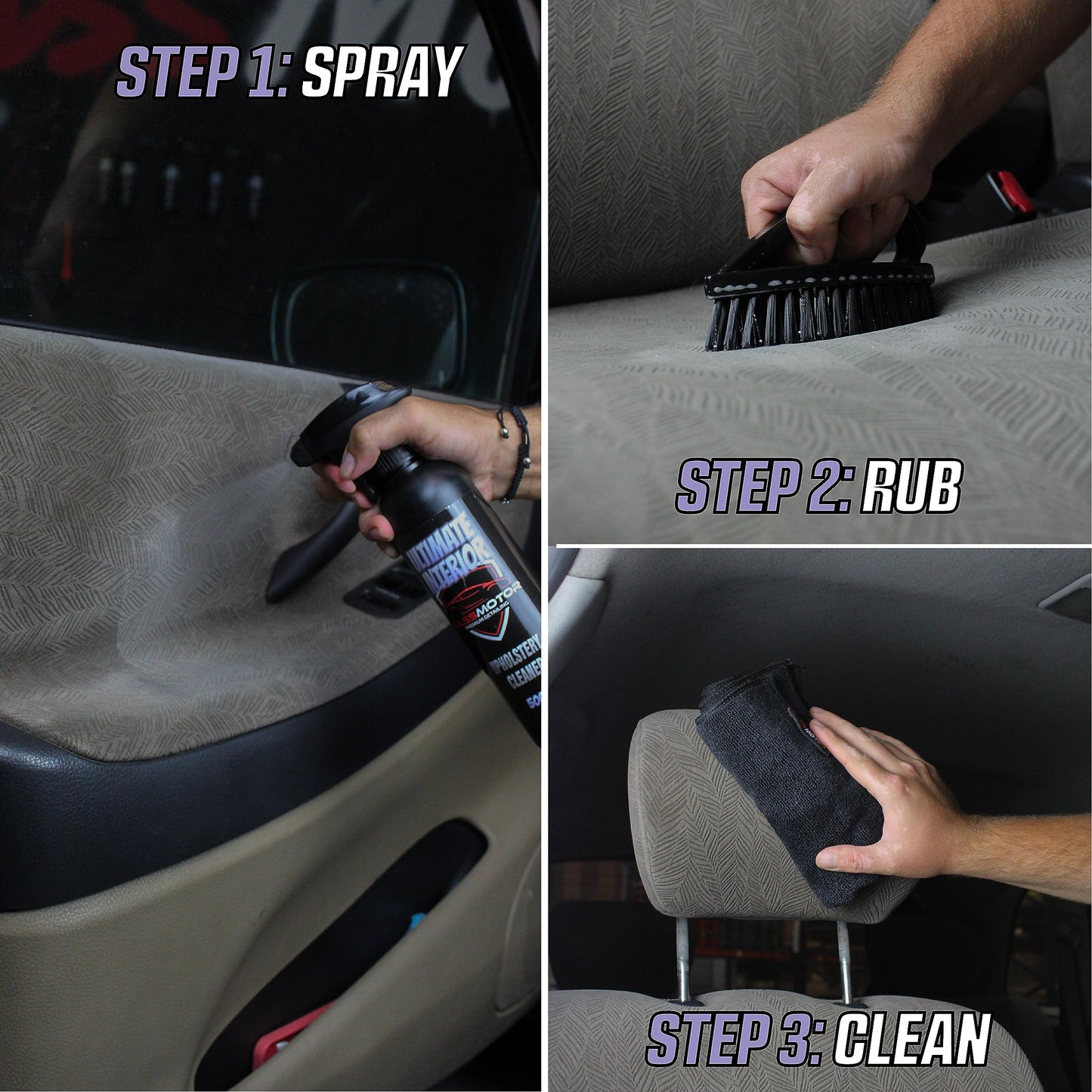 BassMotor Alcantara, Velvet, and Suede Fabric Cleaner, Cleans Seats, Carpets, and Floor Mats, Interior Stain Remover, Premium Microfiber Cloth Included - Ultimate Interior 500ml