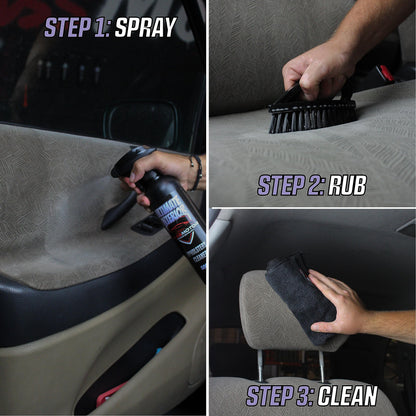 BassMotor Alcantara, Velvet, and Suede Fabric Cleaner, Cleans Seats, Carpets, and Floor Mats, Interior Stain Remover, Premium Microfiber Cloth Included - Ultimate Interior 500ml